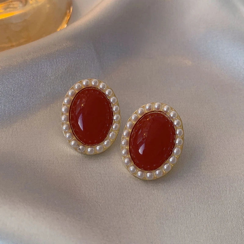 Vintage Wine Red Pearl Earrings