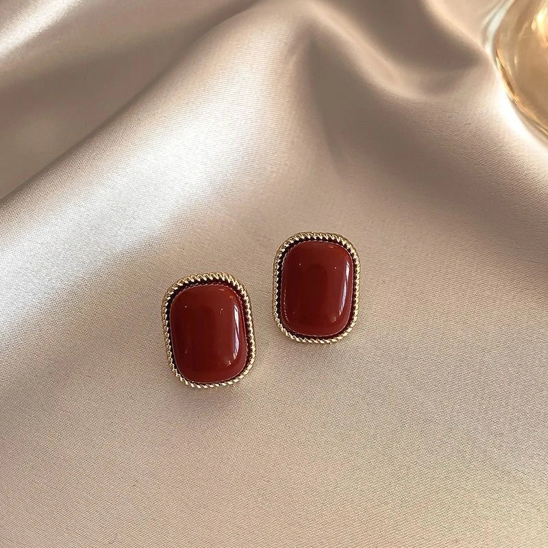 Vintage Wine Red Pearl Earrings