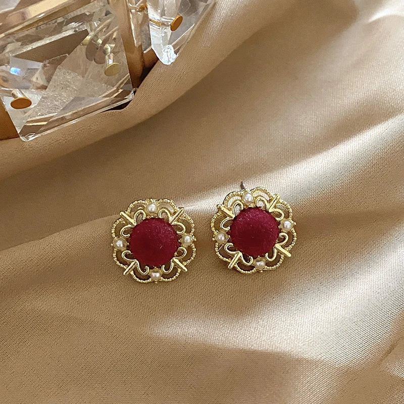 Vintage Wine Red Pearl Earrings