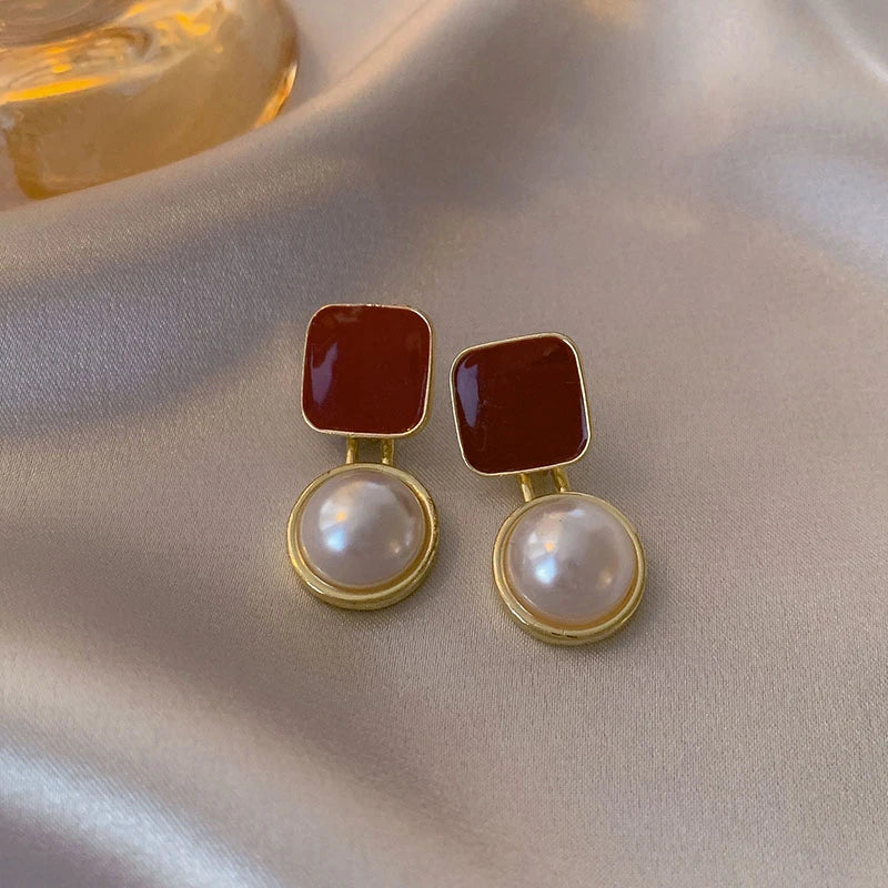 Vintage Wine Red Pearl Earrings